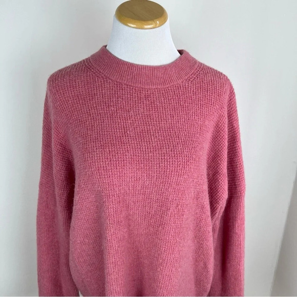 J Crew Point Sur Mock neck Merino Alpaca Wool Button Back Sweater Pink Size L - Picture 4 of 6